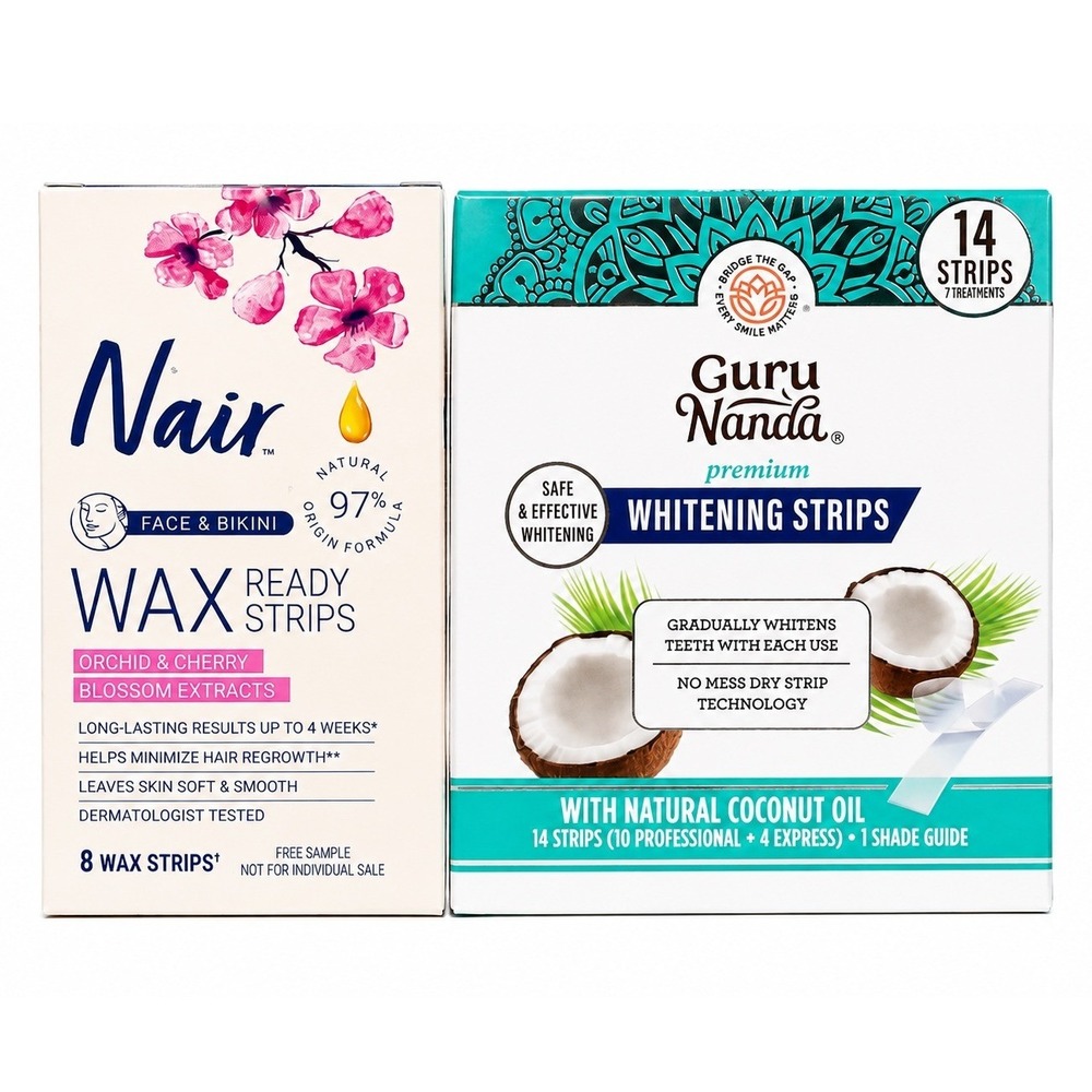 GuruNanda Teeth Whitening Strips Nair Face Bikini Wax Hair Removal Bundle New